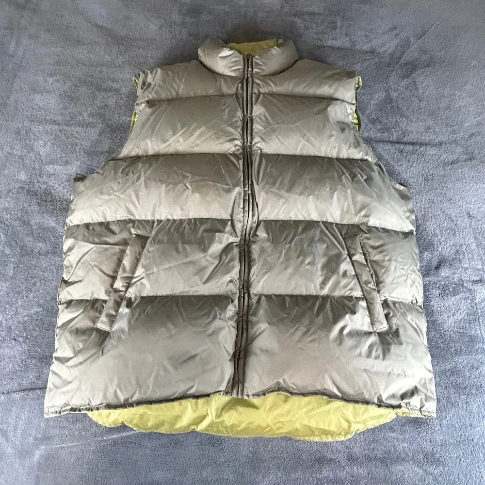 Joseph Abboud Mens Reversible Down Puffer Vest XL Green Taupe Full Zip Outdoor